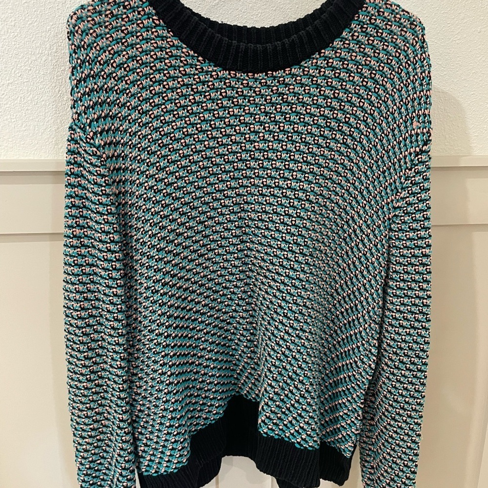 COS Crew Neck Knit Women's Sweater Teal And Peach Size Small - Picture 1 of 8